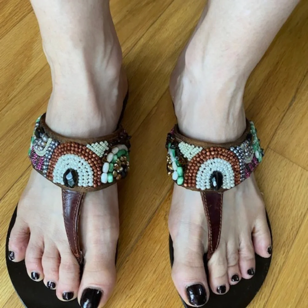 Bo'em Allure Leather Sandals with Pearls and Beads - Picture 4 of 5